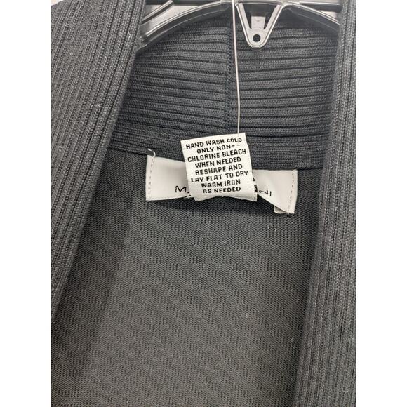 Magaschoni Open Front Cardigan Small Black Ribbed Knit Long Sleeve Front Pockets - Picture 8 of 12